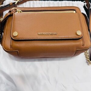 Michael Kors Brown Leather Pebbled Crossbody with Gold Hardware